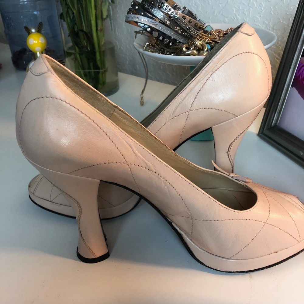 Via Spiga Pink Leather Peep Toe Heels Size 9